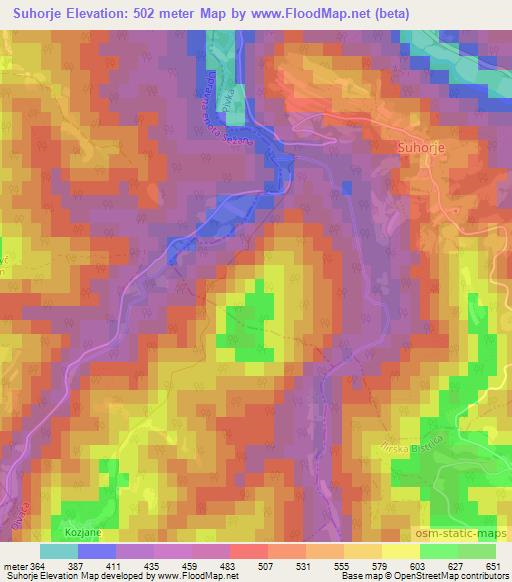 Suhorje,Slovenia Elevation Map