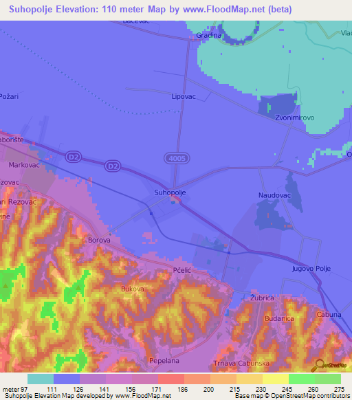 Suhopolje,Croatia Elevation Map