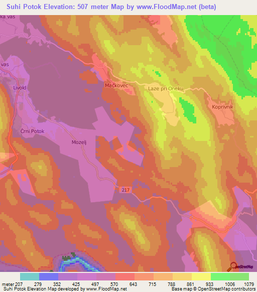 Suhi Potok,Slovenia Elevation Map