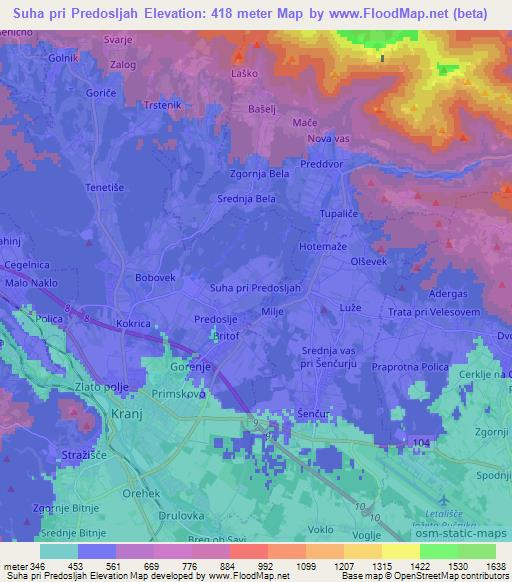 Suha pri Predosljah,Slovenia Elevation Map