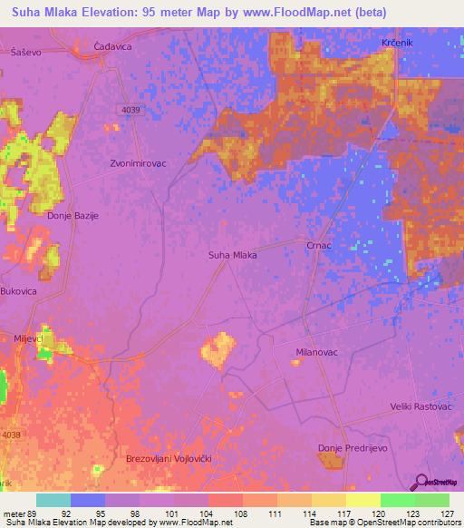 Suha Mlaka,Croatia Elevation Map
