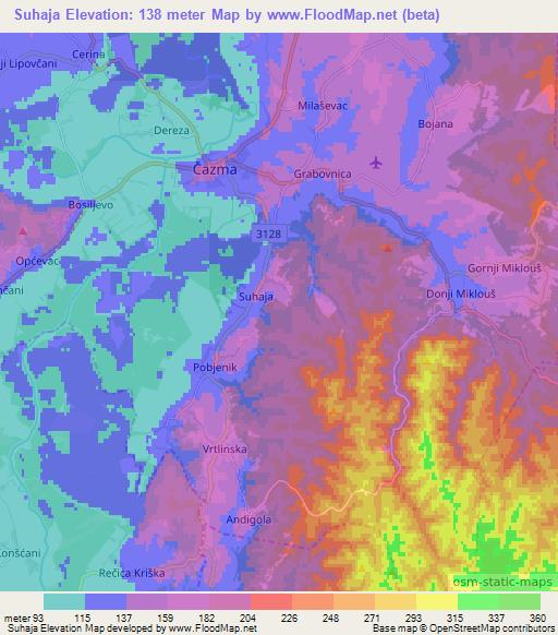 Suhaja,Croatia Elevation Map
