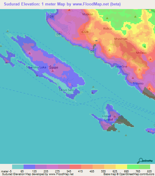 Sudurad,Croatia Elevation Map