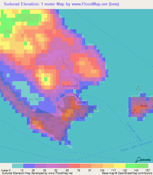 Sudurad,Croatia Elevation Map