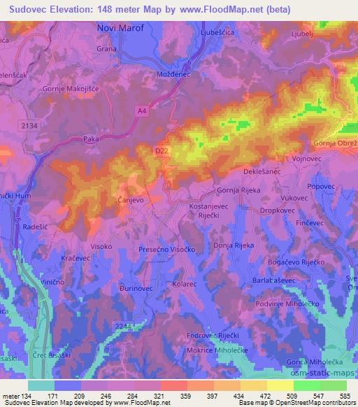 Sudovec,Croatia Elevation Map