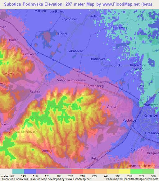 Subotica Podravska,Croatia Elevation Map