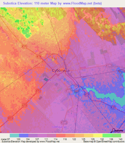 Subotica,Serbia Elevation Map