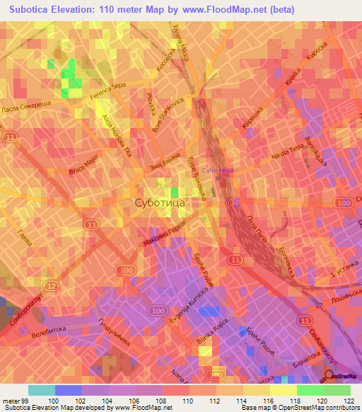 Subotica,Serbia Elevation Map