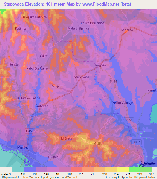 Stupovaca,Croatia Elevation Map