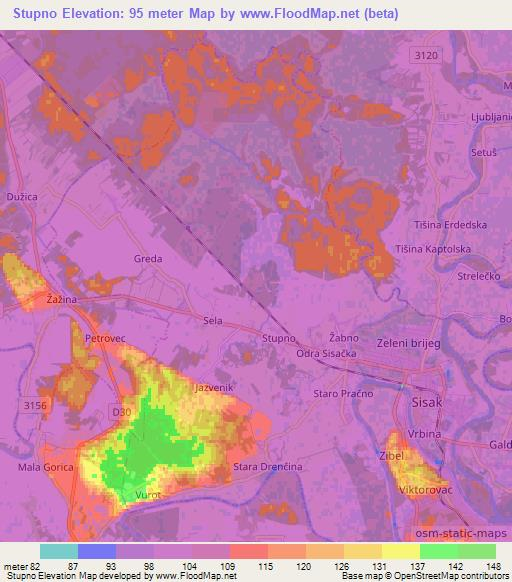 Stupno,Croatia Elevation Map