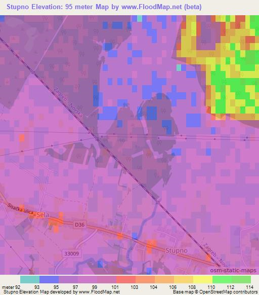 Stupno,Croatia Elevation Map