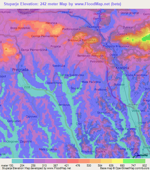 Stuparje,Croatia Elevation Map