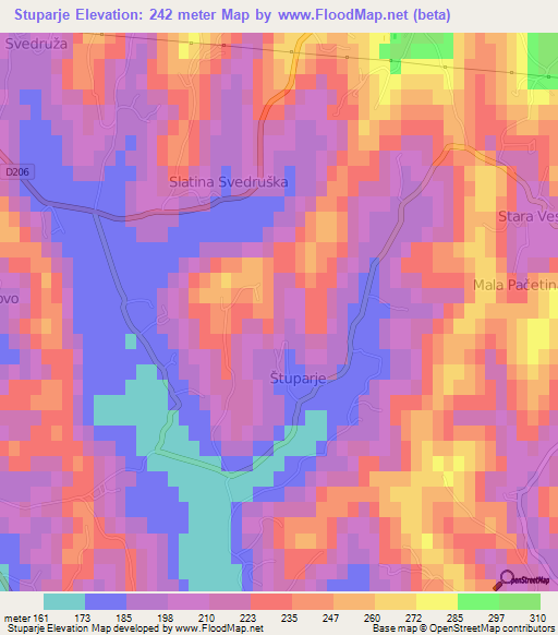 Stuparje,Croatia Elevation Map