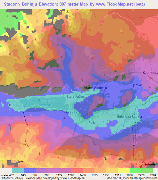 Studor v Bohinju,Slovenia Elevation Map