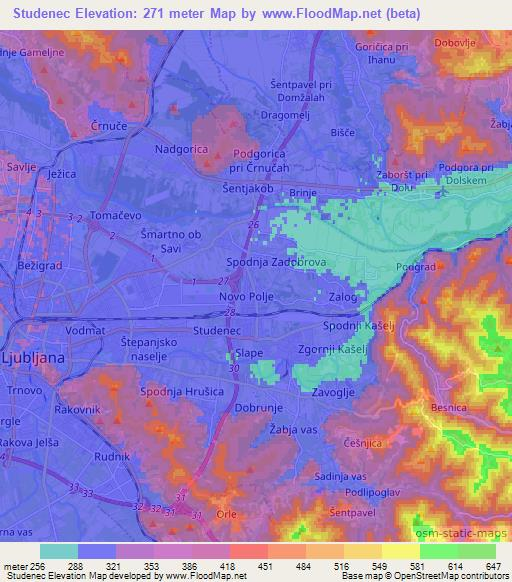 Studenec,Slovenia Elevation Map