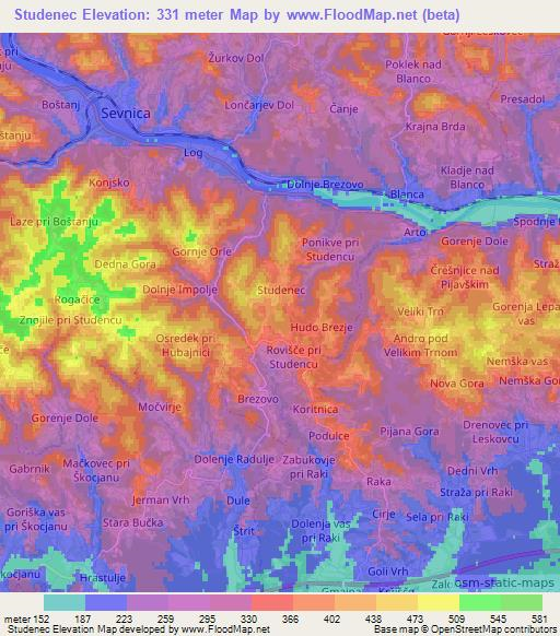 Studenec,Slovenia Elevation Map