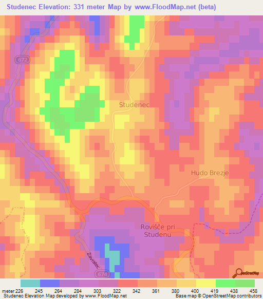 Studenec,Slovenia Elevation Map