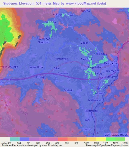 Studenec,Slovenia Elevation Map