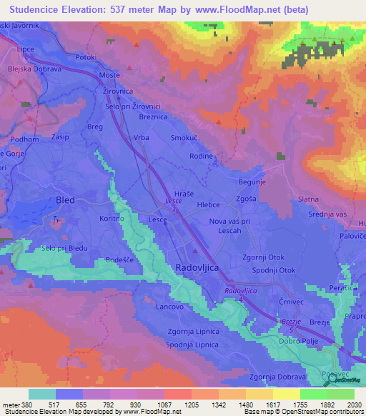 Studencice,Slovenia Elevation Map