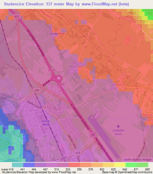 Studencice,Slovenia Elevation Map