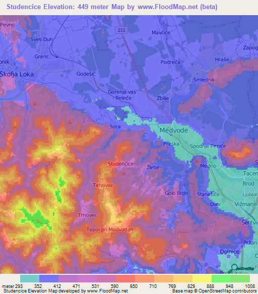 Studencice,Slovenia Elevation Map