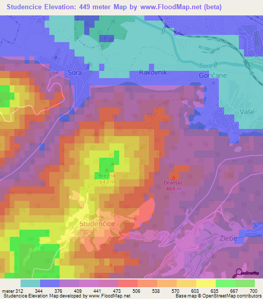 Studencice,Slovenia Elevation Map