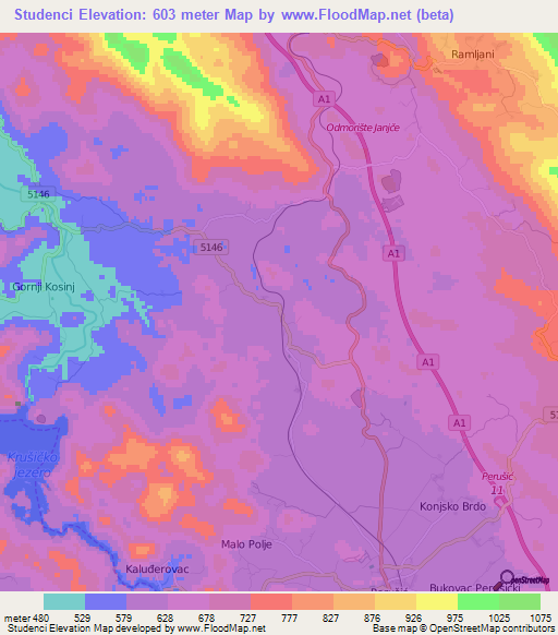 Studenci,Croatia Elevation Map