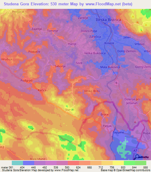 Studena Gora,Slovenia Elevation Map