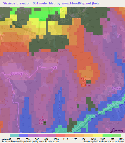 Strzisce,Slovenia Elevation Map