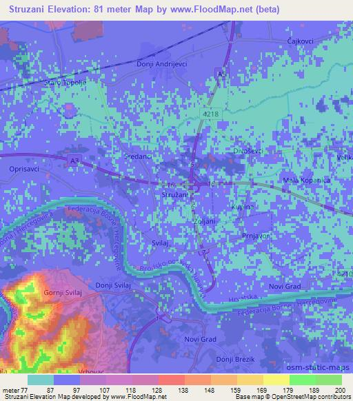 Struzani,Croatia Elevation Map