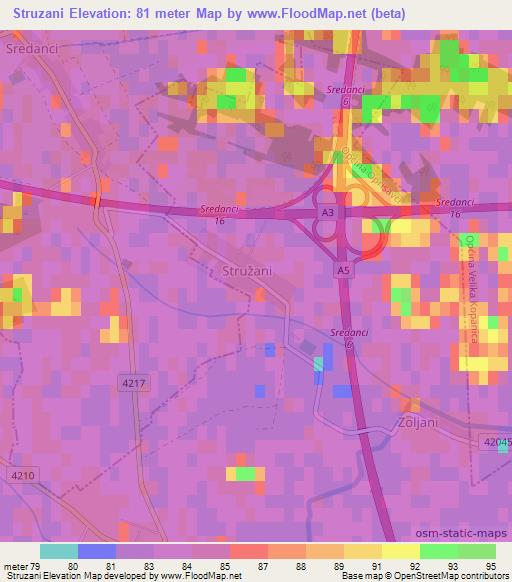 Struzani,Croatia Elevation Map