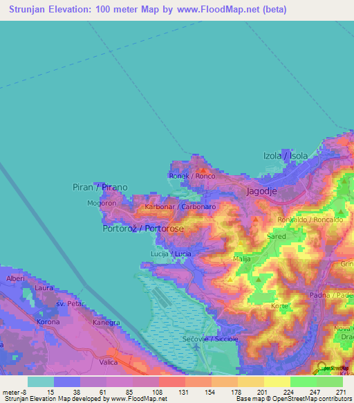 Strunjan,Slovenia Elevation Map