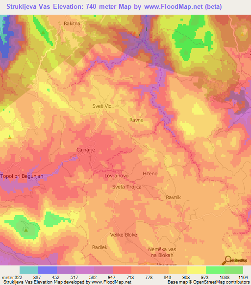 Strukljeva Vas,Slovenia Elevation Map