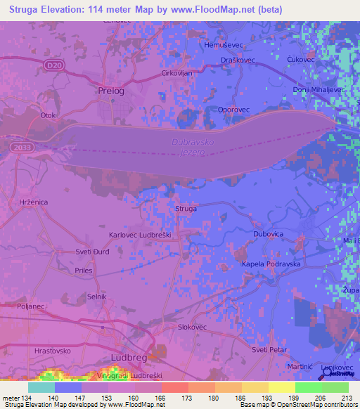 Struga,Croatia Elevation Map