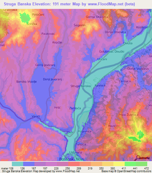 Struga Banska,Croatia Elevation Map