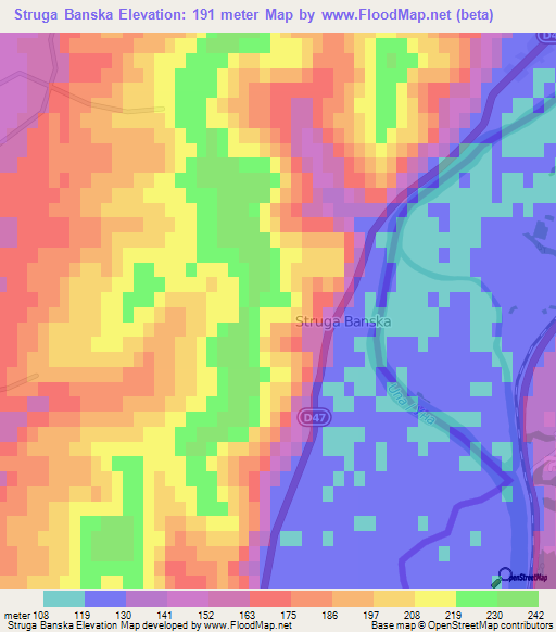 Struga Banska,Croatia Elevation Map