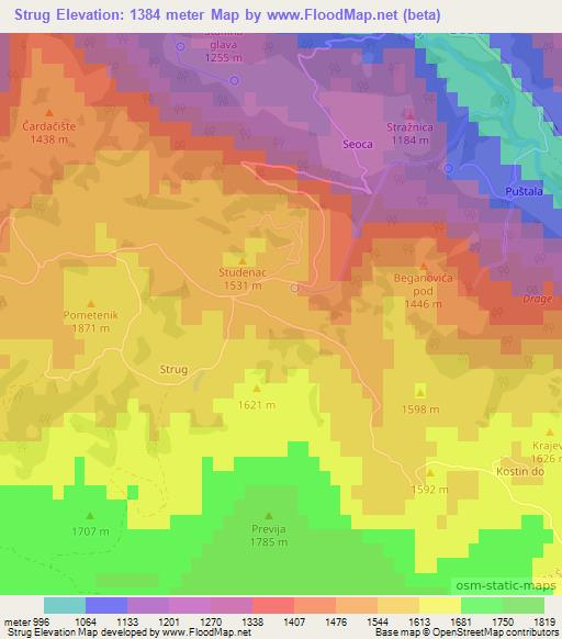 Strug,Montenegro Elevation Map