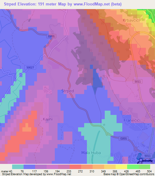 Strped,Croatia Elevation Map