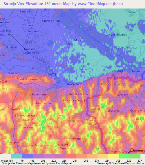 Strocja Vas,Slovenia Elevation Map