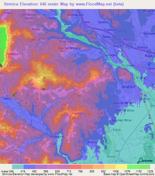 Strmica,Slovenia Elevation Map