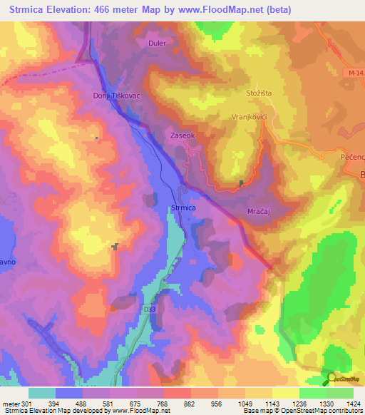 Strmica,Croatia Elevation Map