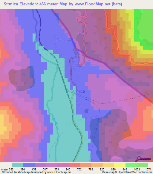 Strmica,Croatia Elevation Map