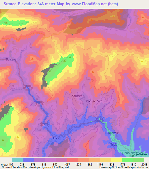 Strmec,Slovenia Elevation Map