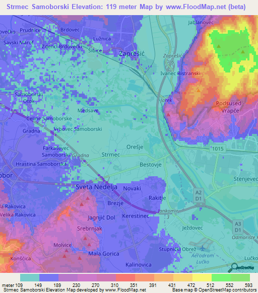 Strmec Samoborski,Croatia Elevation Map