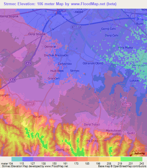 Strmec,Croatia Elevation Map