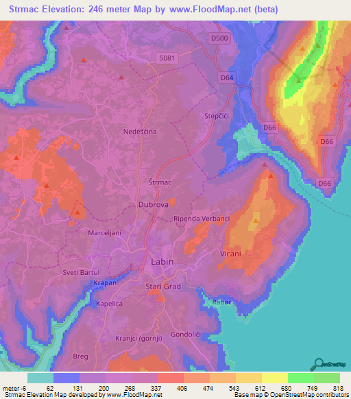 Strmac,Croatia Elevation Map