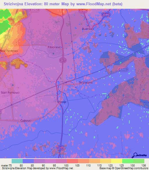 Strizivojna,Croatia Elevation Map