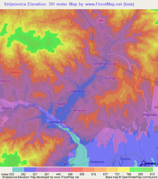 Strijezevica,Croatia Elevation Map