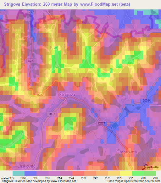 Strigova,Croatia Elevation Map