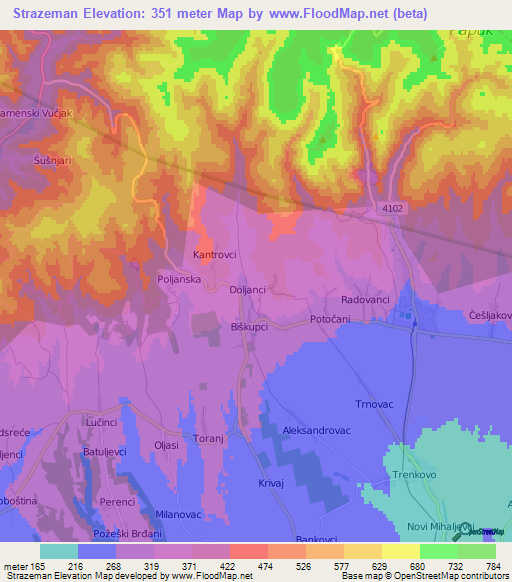 Strazeman,Croatia Elevation Map